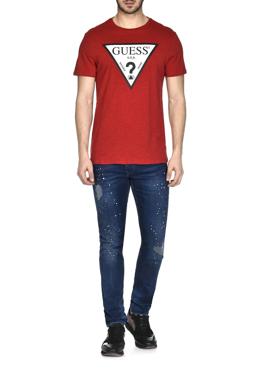 guess black and red t shirt