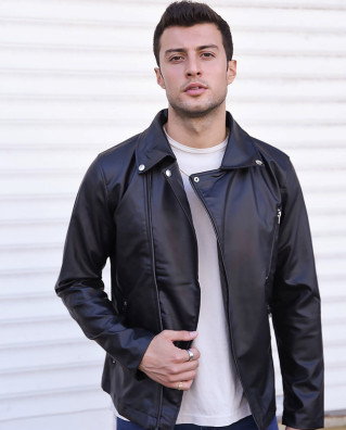 Zoom leather biker jacket black