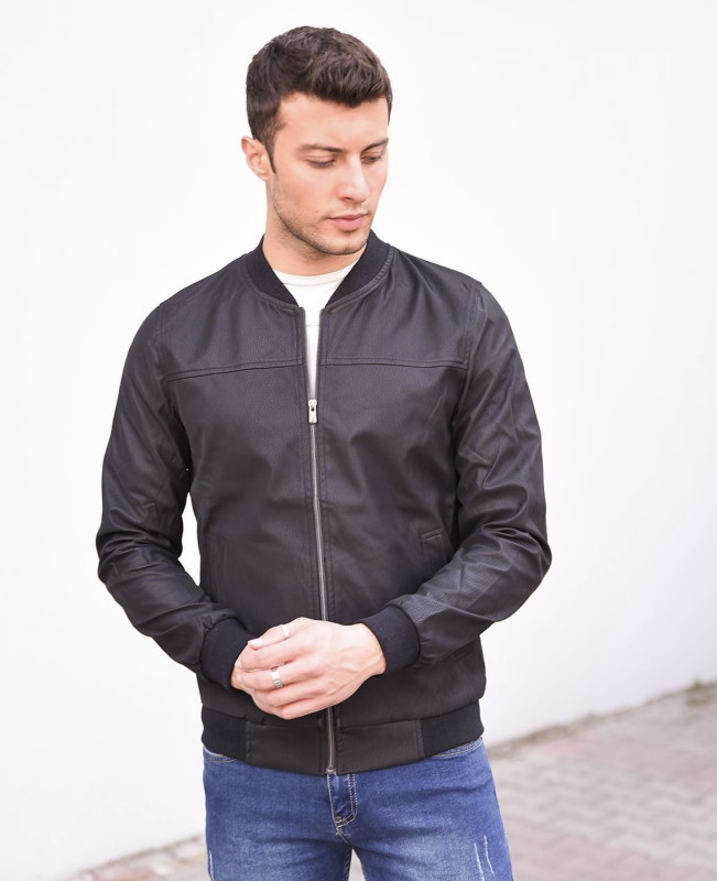 Zoom faux leather bomber jacket 